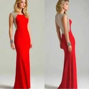 Xscape Red and Silver Evening Gown